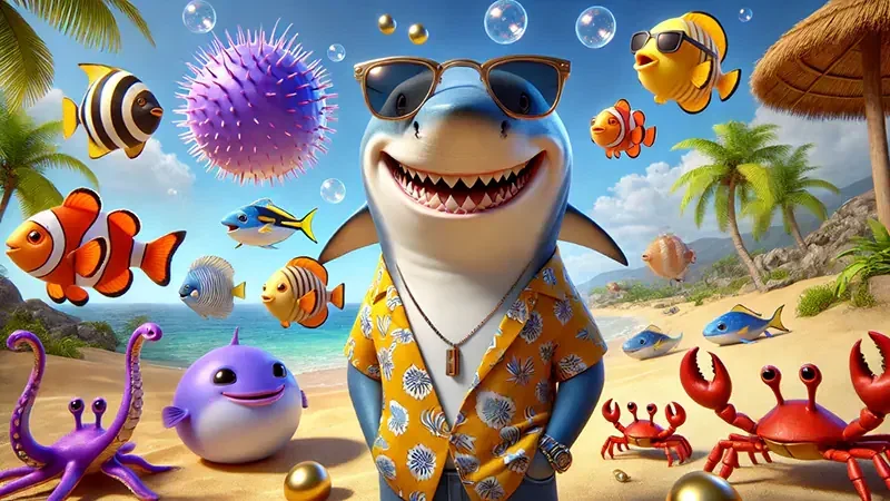 Adegan target ikan dan kontrol meriam pada permainan arcade bawah laut